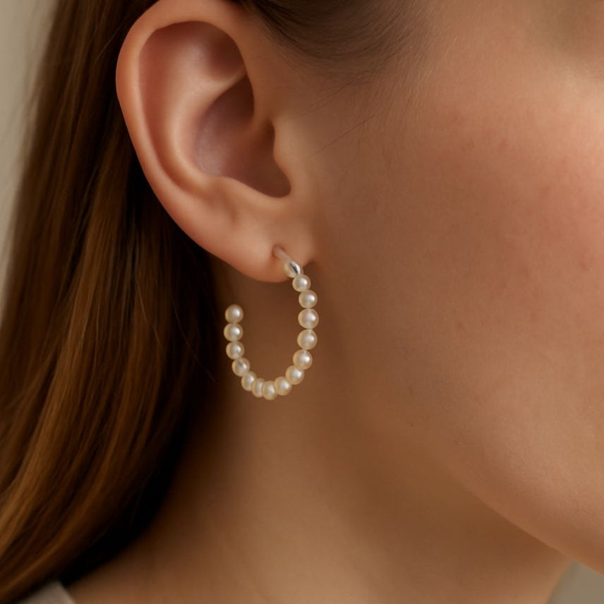 Pearl Loop Hoop Earrings