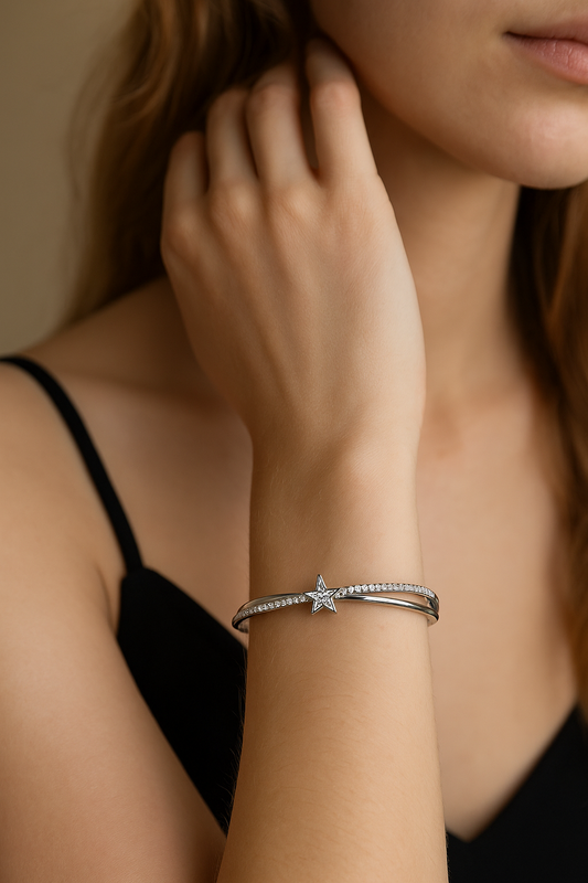 Starlight Elegance Artificial Silver Bangle