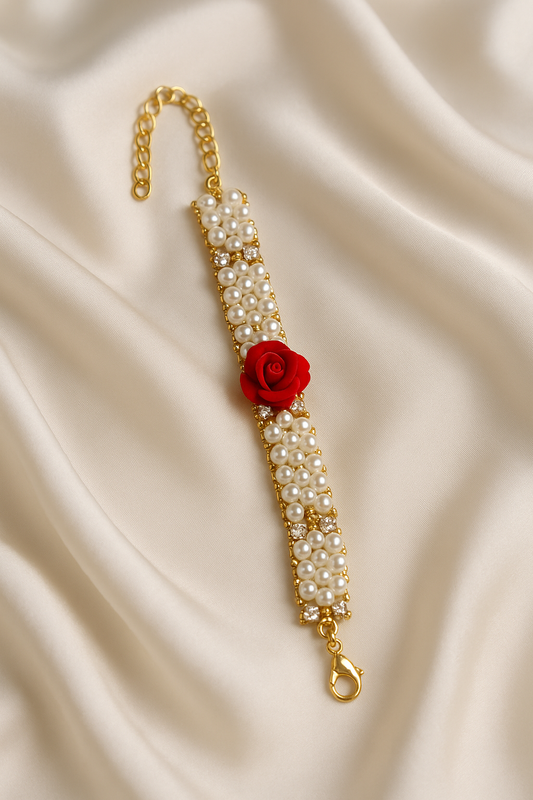 Scarlet Bloom Pearl Bracelet