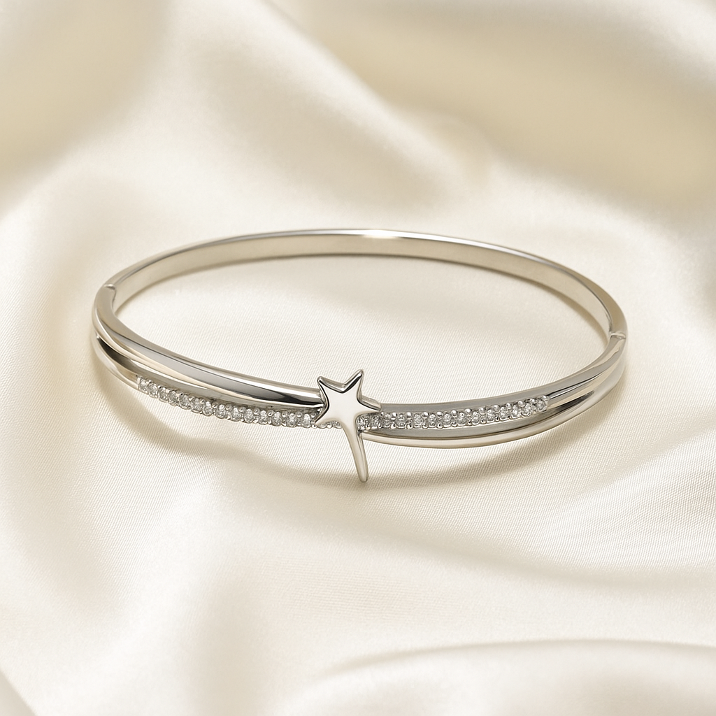 Starlight Elegance Artificial Silver Bangle