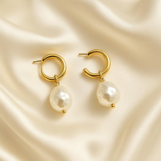Golden Glow Pearl Hoops