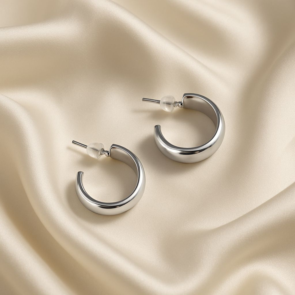 Sleek Deep Silver Hoop Earrings