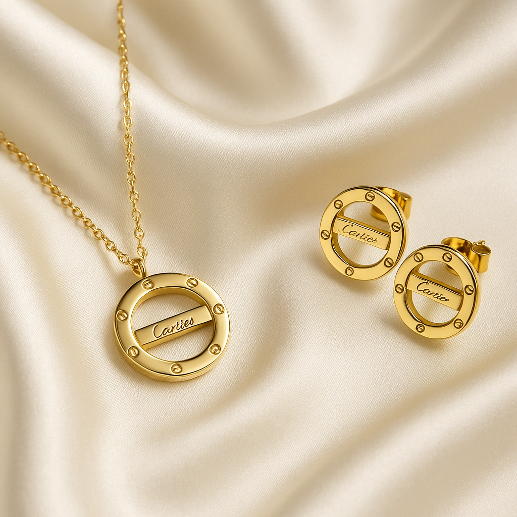 Elegant Gold Circle Pendant & Earring Set