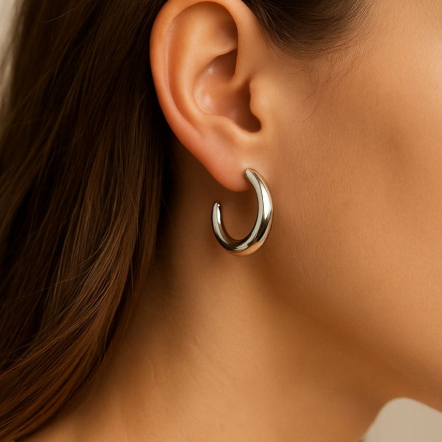 Sleek Deep Silver Hoop Earrings