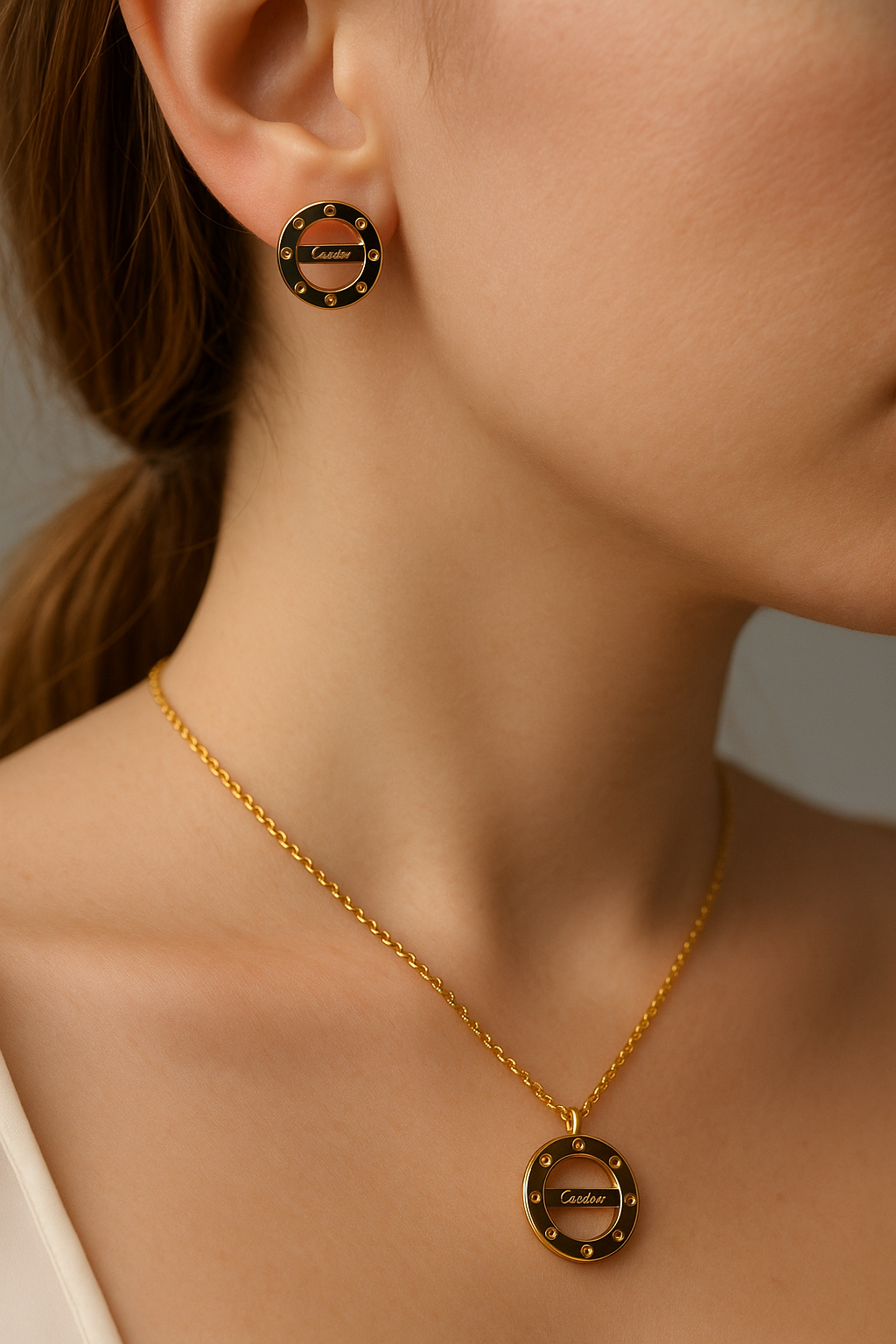 Elegant Gold Circle Pendant & Earring Set