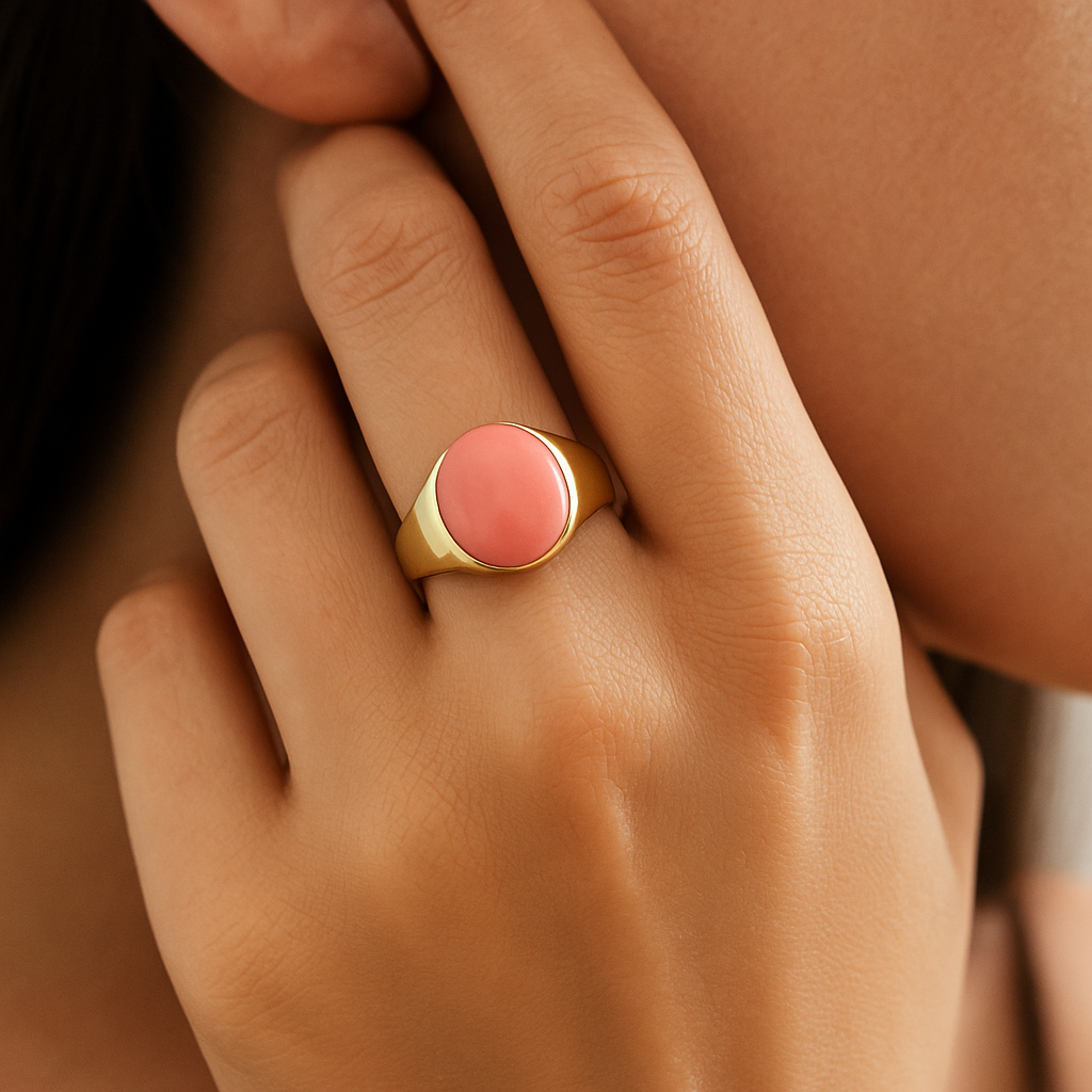 Elegant Gold-Tone Artificial Ring with Pink Stone