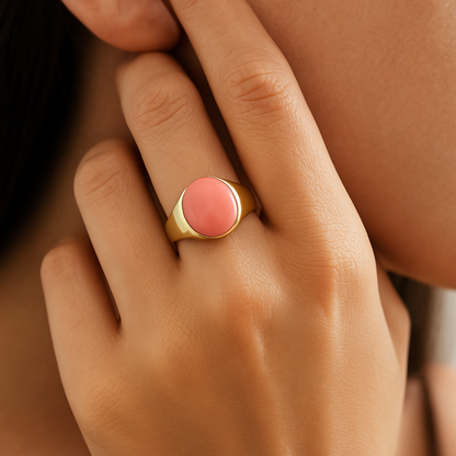 Elegant Gold-Tone Artificial Ring with Pink Stone