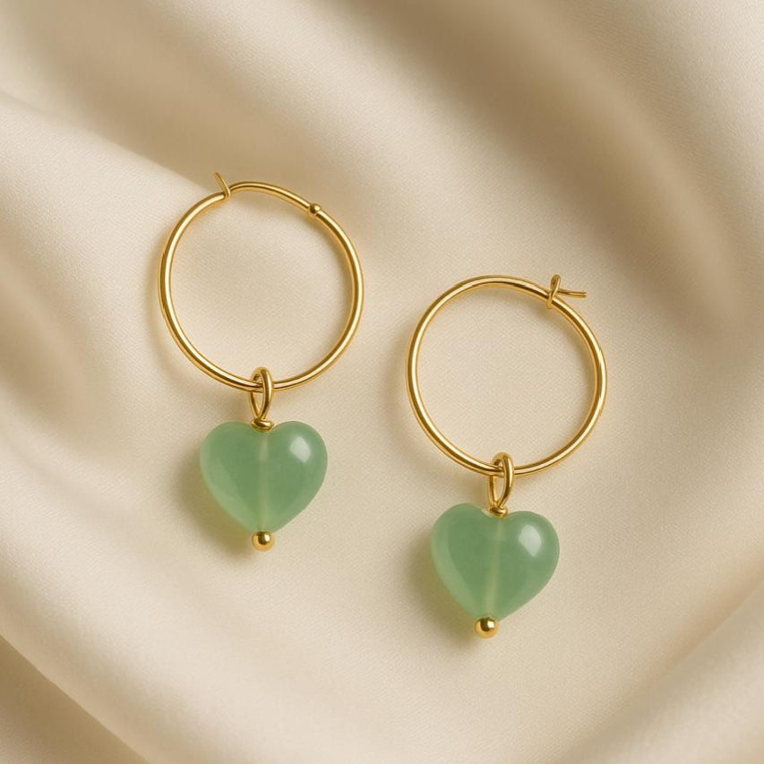 Emerald Glow Heart Hoops