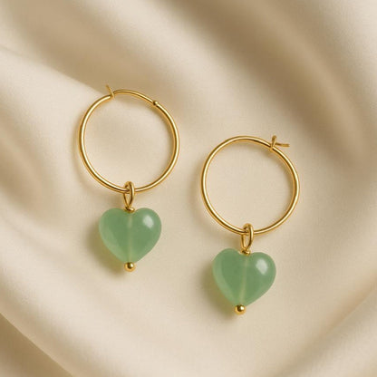 Emerald Glow Heart Hoops