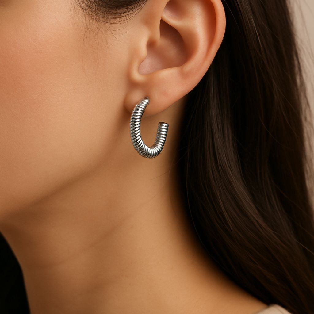 Slim Silver Spiral Hoop Earrings