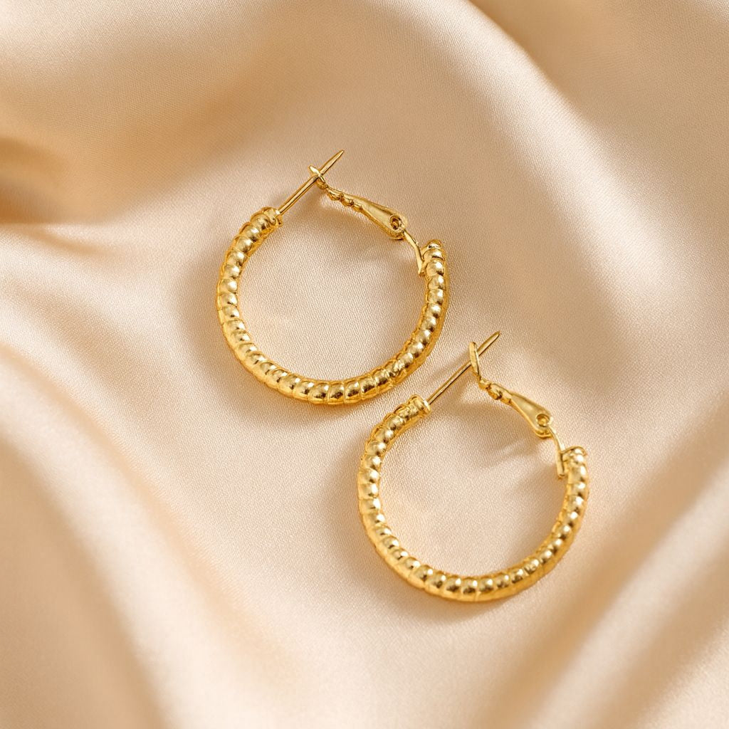 Golden Beaded Hoop Earrings
