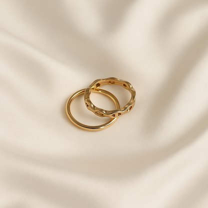 Radiant Duo – Elegant Artificial Gold-Tone Rings (Set of 2)