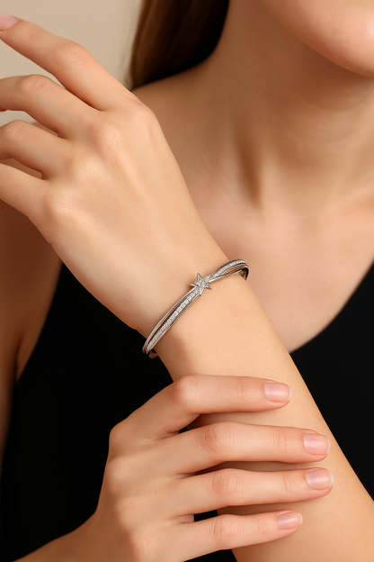 Starlight Elegance Artificial Silver Bangle