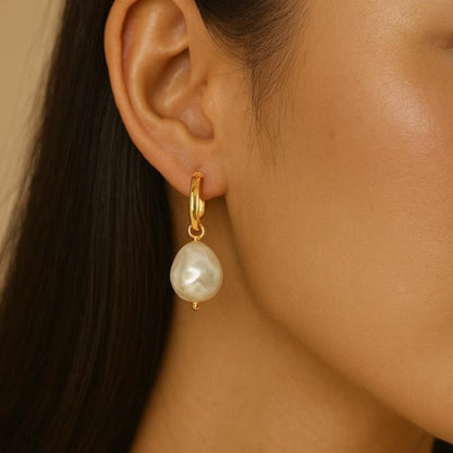 Golden Glow Pearl Hoops