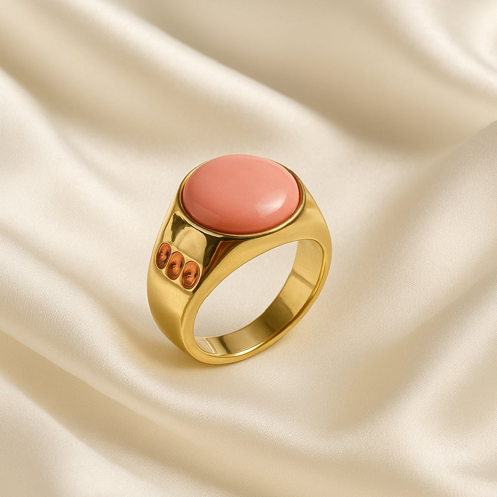 Elegant Gold-Tone Artificial Ring with Pink Stone